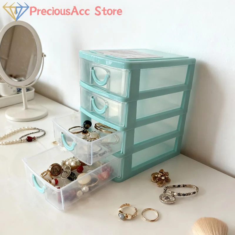 1Set 4 Layer Transparent Jewelry Box Drawer Organizer For Earrings Storage Home Display
