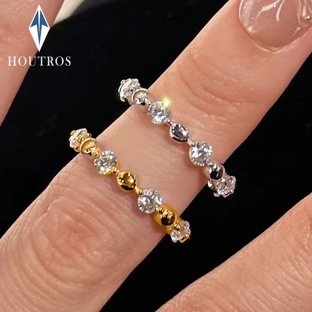 3mm Full Moissanite Row Ring for Women 925 Sterling Silver 18K Gold Plated Stackable Ring Engagement Wedding Bands Jewelry Gift