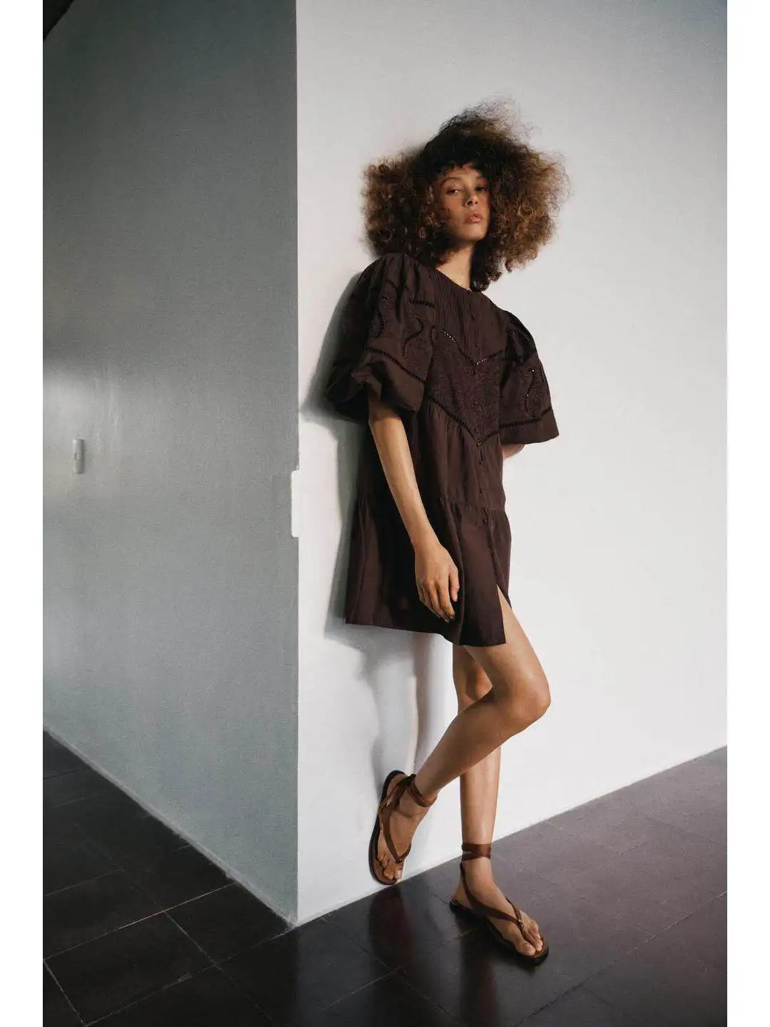Sweet Embroidered Bubble Sleeve  Dress Casual Loose Fit Short Sleeve Silk  Fabric round Neck A-Line Skirt for Women