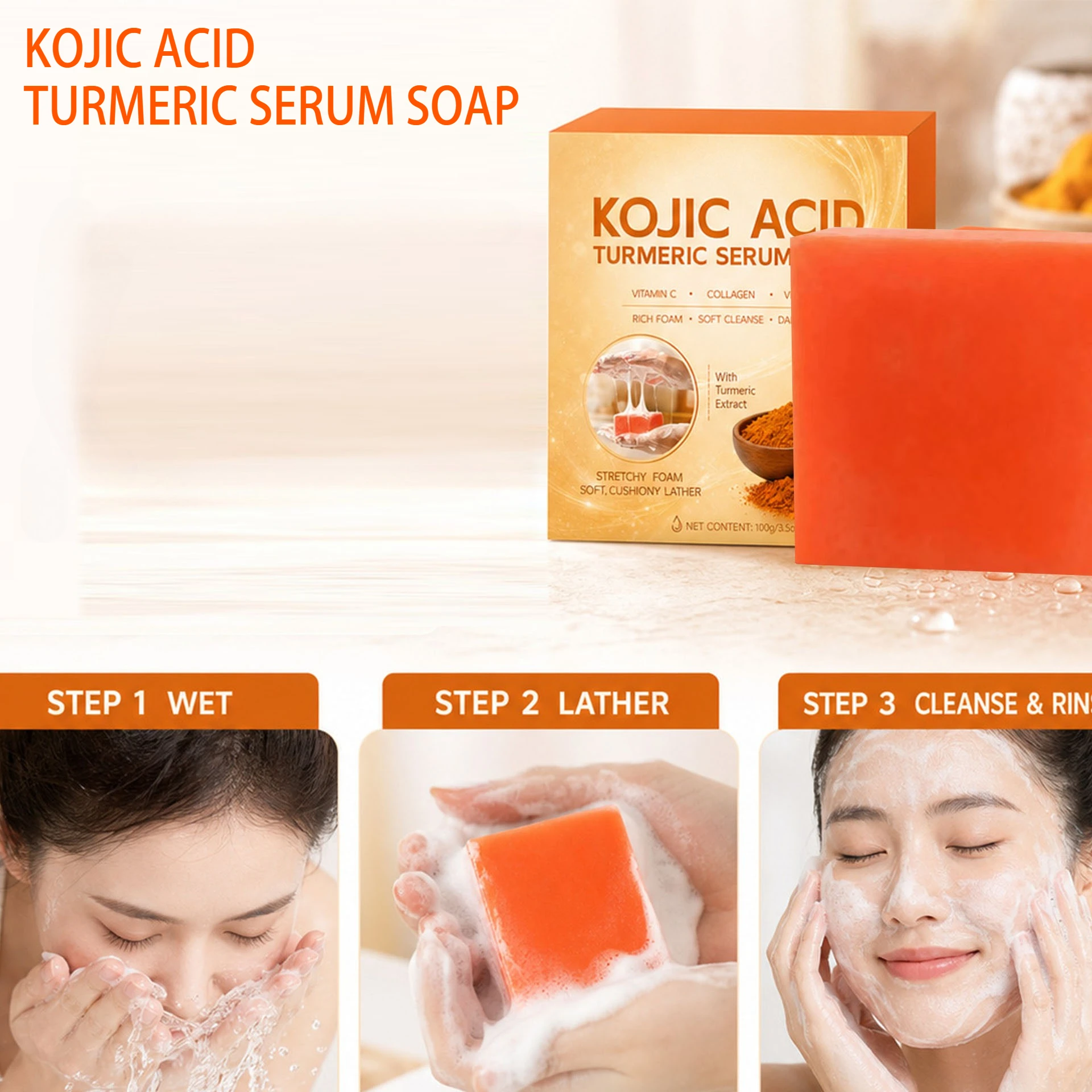 Silk Protein Turmeric Kojic Acid Soap  Oil Control Deep Cleansing Cleansing Brightening Skin Tone Handmade Soap Skincare
