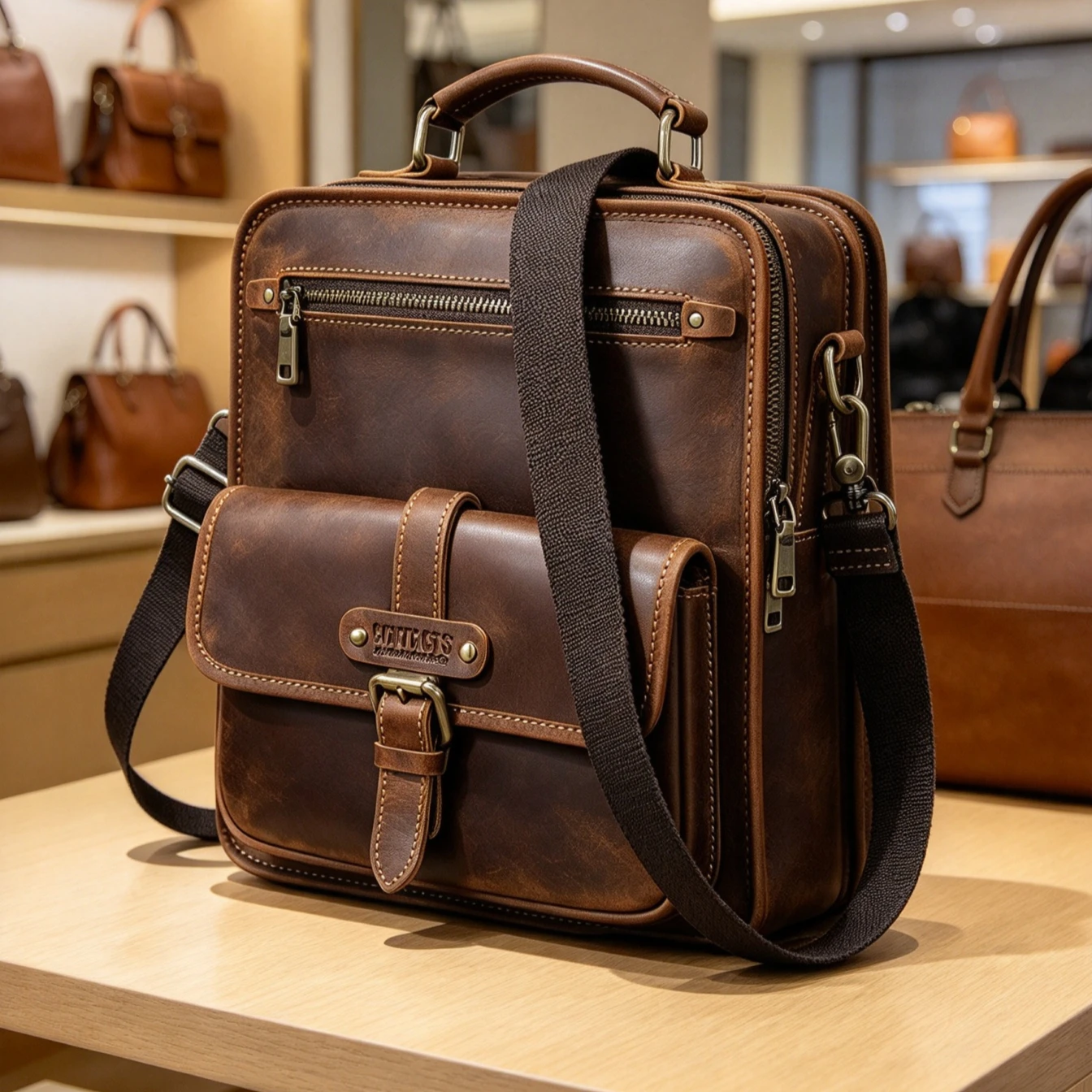 Handbag Retro Leather Crossbody Bag Genuine Leather Shoulder Bag Large Capacity Men's Bag Men Retro Shoulder Crossbody