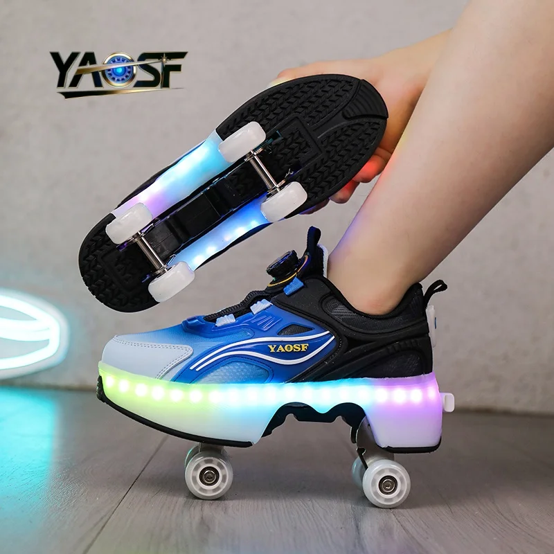 High Quality Kids & Teens Cool Roller Skate Shoes with Dazzling LED Lights, Lightning Fast Walking Shoes