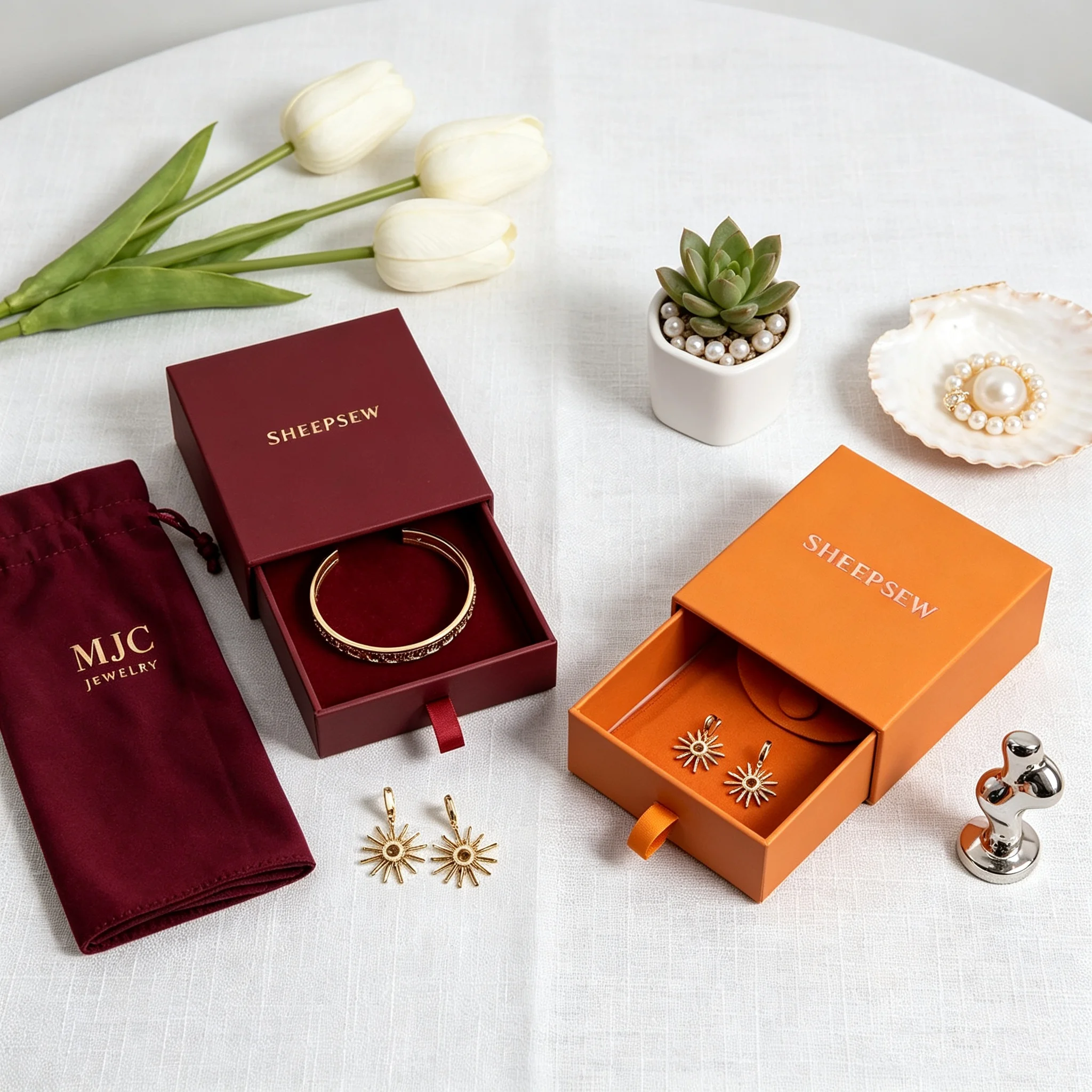 50pcs Sheepsew Custom Logo Luxury Jewelry Rigid Paper Sliding Drawer Boxes Recyclable Earrings Necklace Package Gift Box