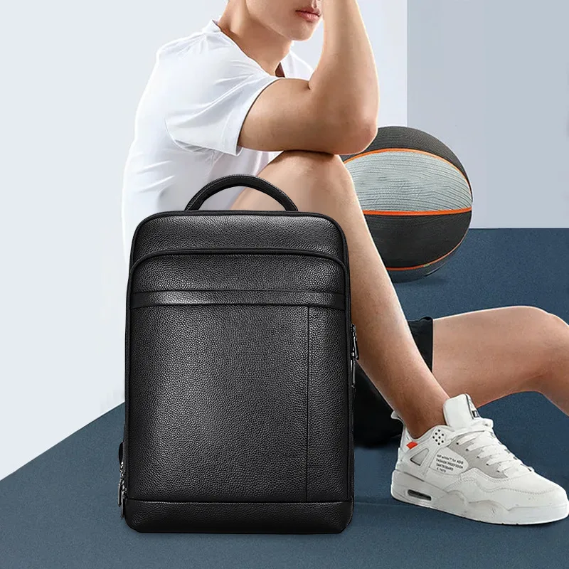 100% genuine leather Fingerprint Lock Men Backpack Business Laptop Rucksack Anti-theft Large Capacity Men Travel Bags New