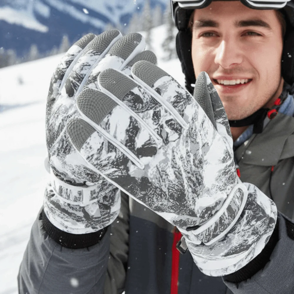 Fleece Lined Tie Dye Gloves Windproof Thermal Ski Mittens Adjustable Strap Thick Warm Touchscreen Handwear Cycling