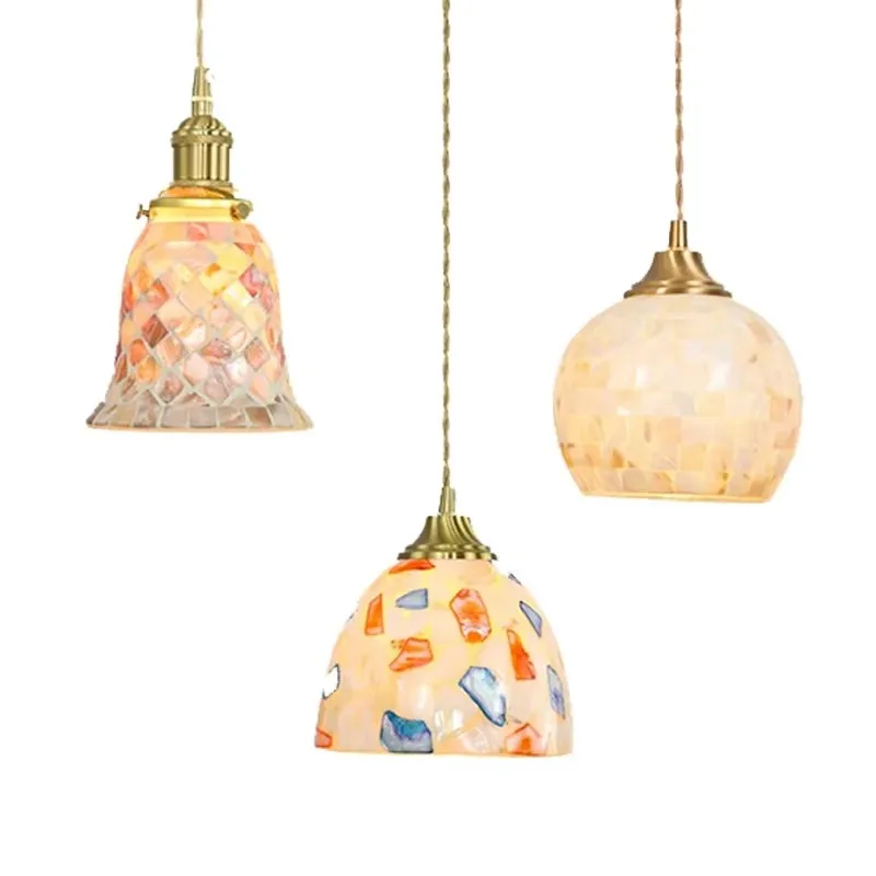 Bohemian Pendant Lights Tiffany Glass Chandelier Ceiling Home Decor for Living Room Bedroom Hanging Lamp Shell Lighting Fixtures