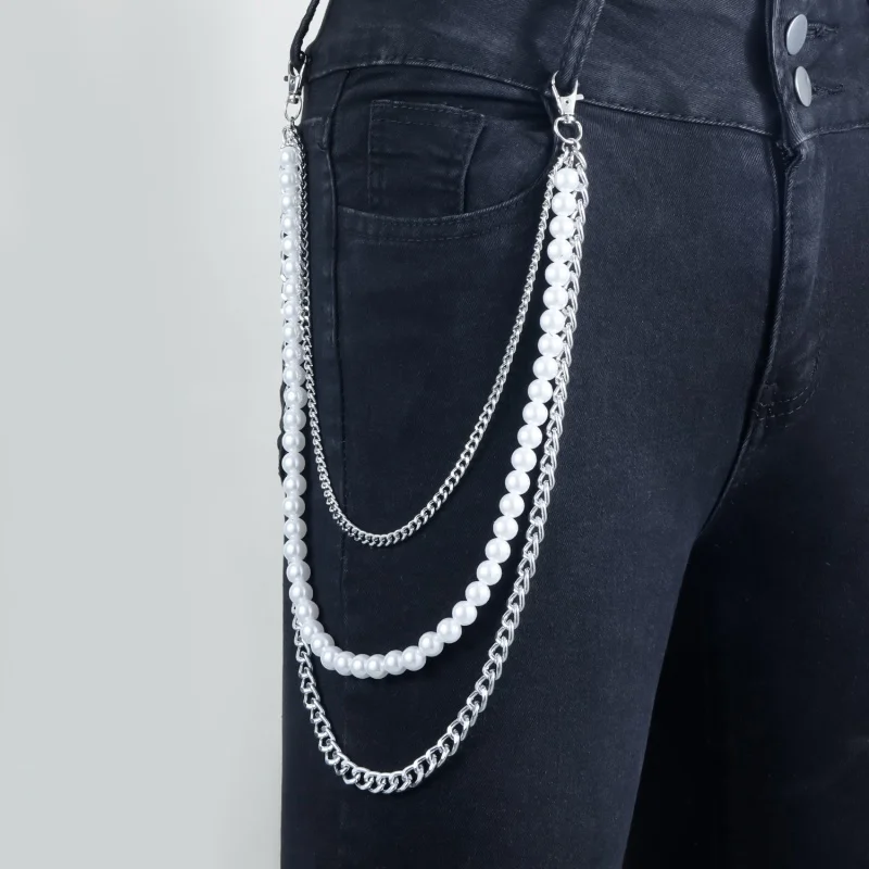 Punk Style Simulated Pearl Waist Chains for Women Unisex Personality Metal Trousers Belts Chain Gifts Accessories