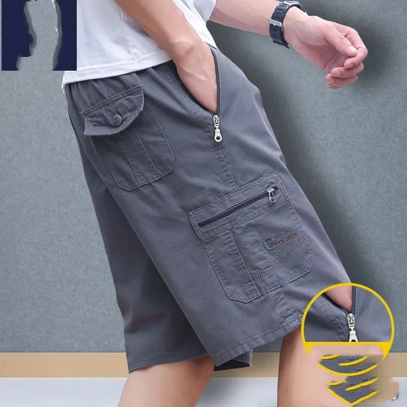 Men's Kangaroo Brand Cargo Shorts Loose Fit Cotton Summer Casual Five-Point Pants For Middle Aged