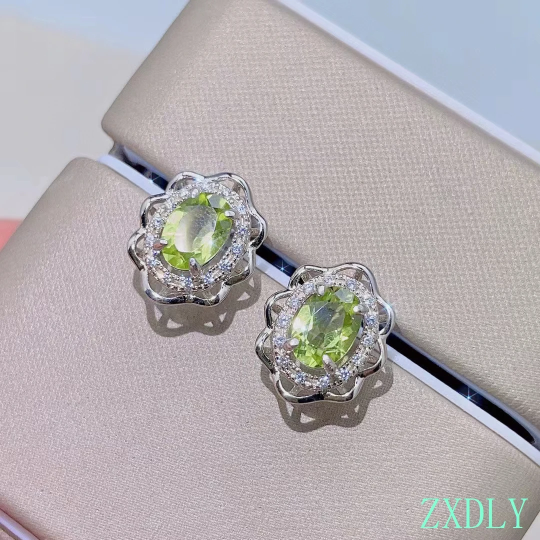 Classic and Simple S925 Silver Natural Peridot Stud Earrings Daily Wear Attractive Women Gift Real 925 Silver Rose Gold Plate