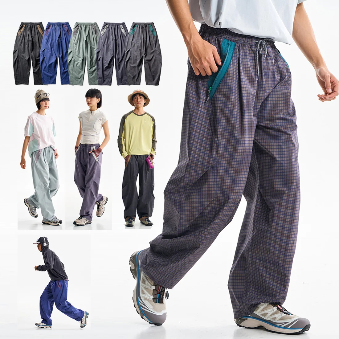 Men Outdoor Quick Dry Loose Sport Scimitar Cargo Pants Women Streetwear Casual Plaid Wide Leg Techwear Work Pants Baggy Trousers