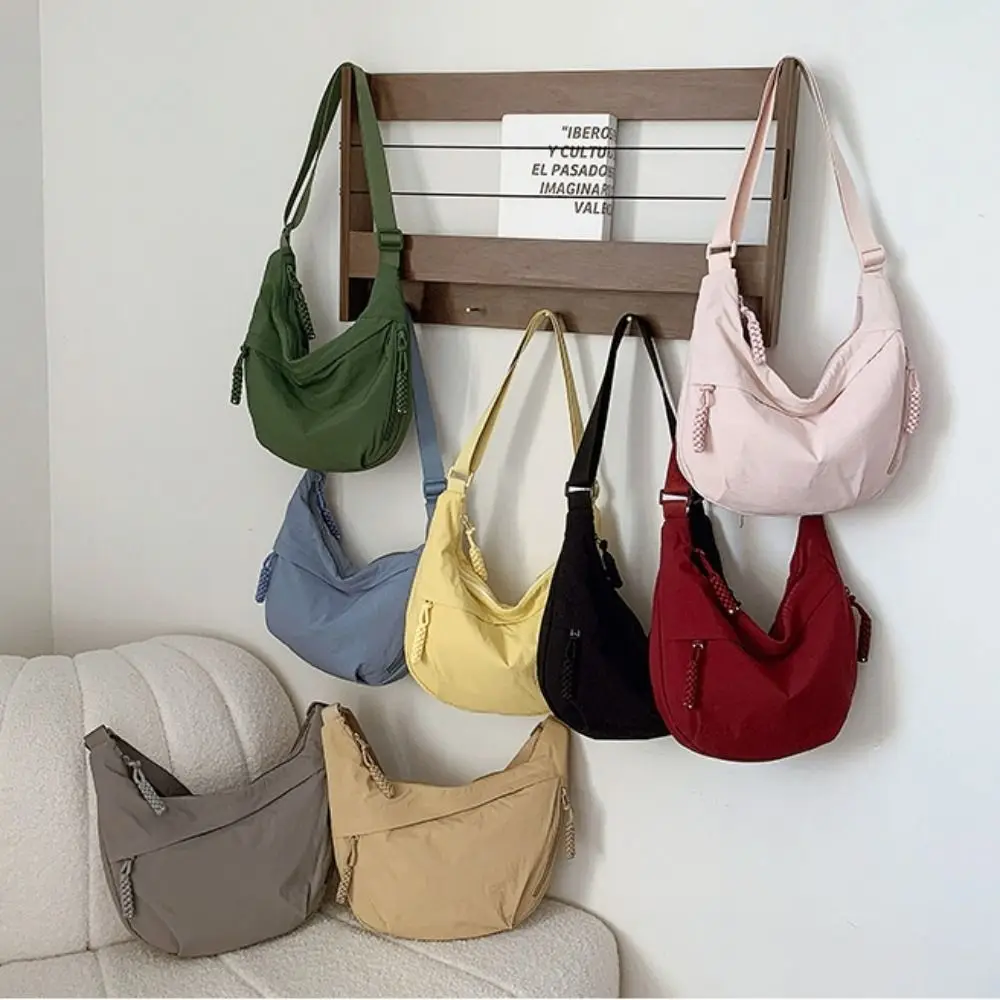 Versatile Canvas Crossbody Bags Large Capacity Lightweight Shoulder Bag Korean Simplified Solid Color Dumpling Bag for Women Men