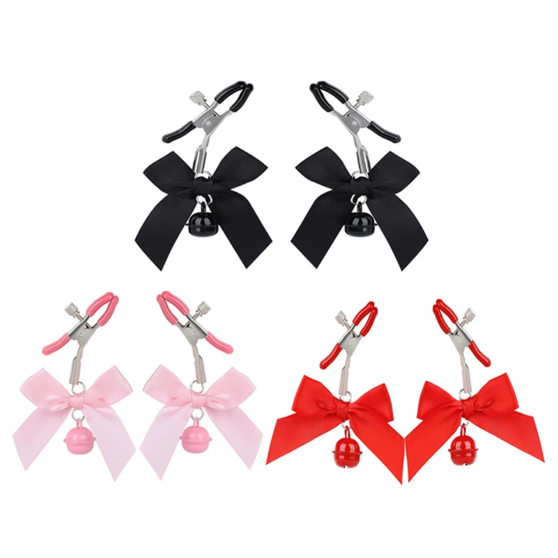 AD1Pairs Bondage Bowknot Small Bell Nipple Clamps Exotic Accessories Sexy Metal Breast Stimulation Hairball Sex Toys For Women
