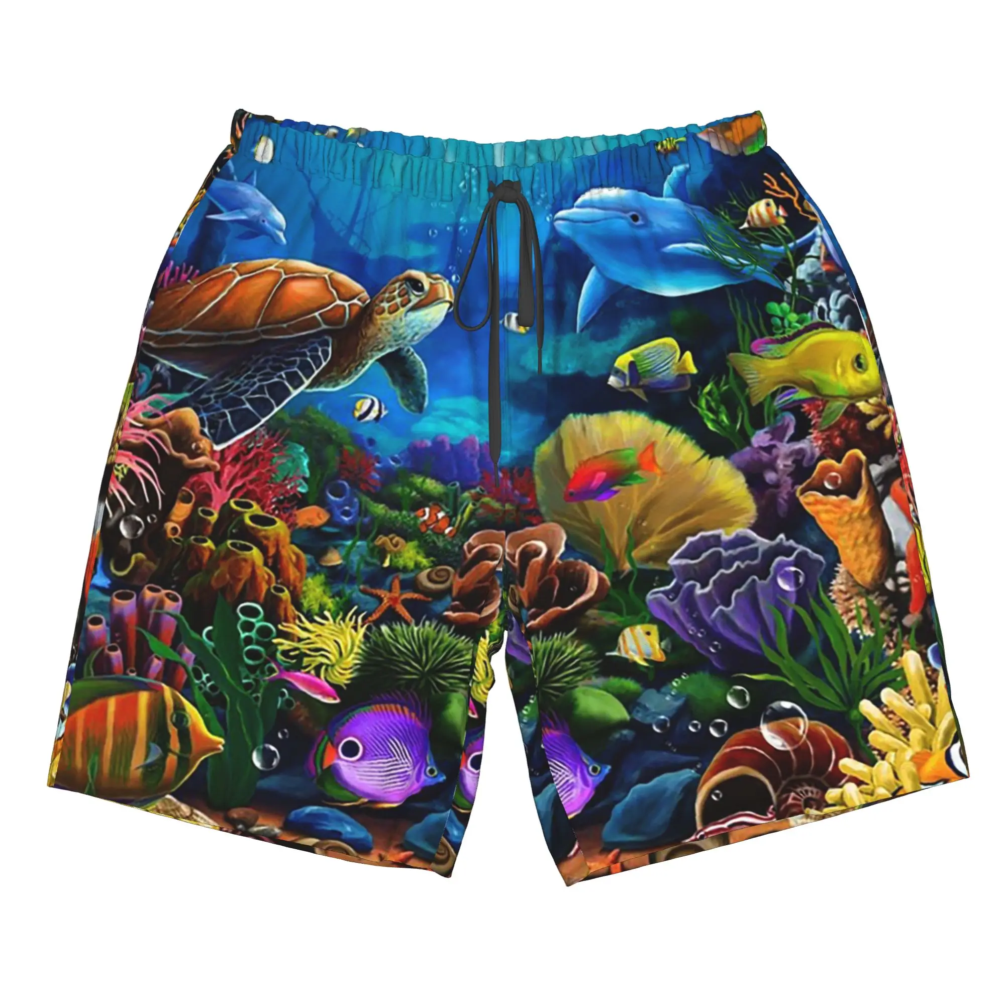 Undersea Fish School And Coral Reef Trunks Beach Board Shorts Casual Quick Dry Swim Summer Men Pants