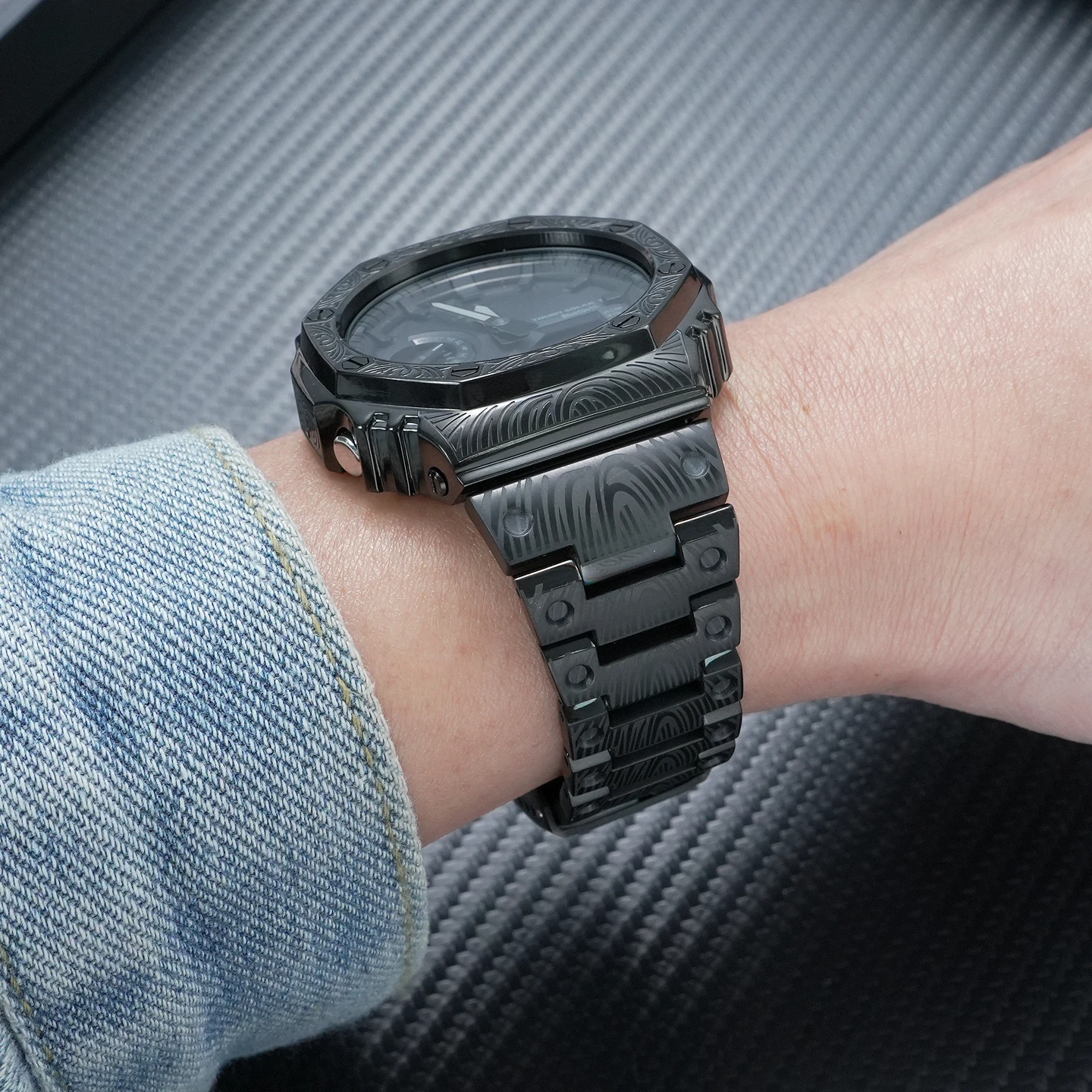 Premium Customized Accessories for Casio GA-2100 GA2110 GA-B2100 Engraved Solid Stainless Steel Band + Case Set