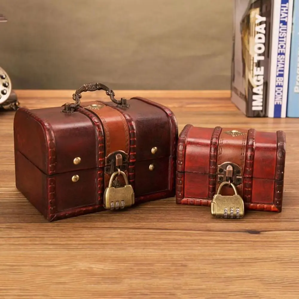 Creative Vintage Treasure Chest Wooden Decorative Jewelry Storage Box Metal Lock Jewelry Box Packaging Box