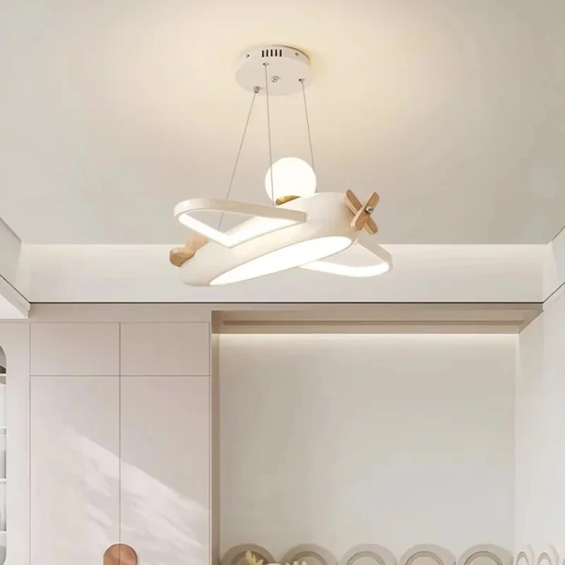 Nordic Aircraft Design Led Ceiling Chandelier Dimmable for Nursery Children's Room Lamp Home Decor Circle Ball Hanging Luminaire