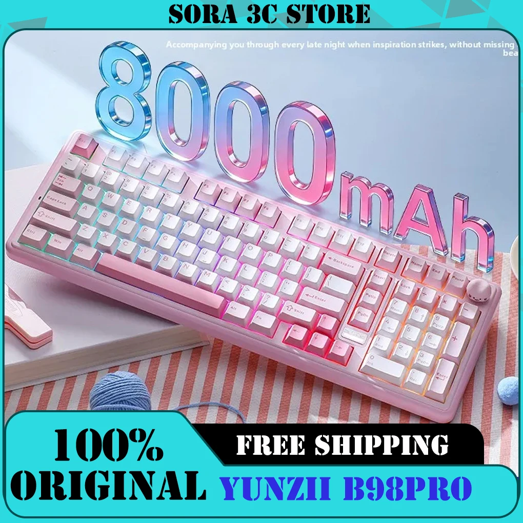 YUNZII B98PRO Mechanical Keyboard Bluetooth Support QMK/VIA Gasket Structure with Multi-function Knob Office Keyboard for Mac
