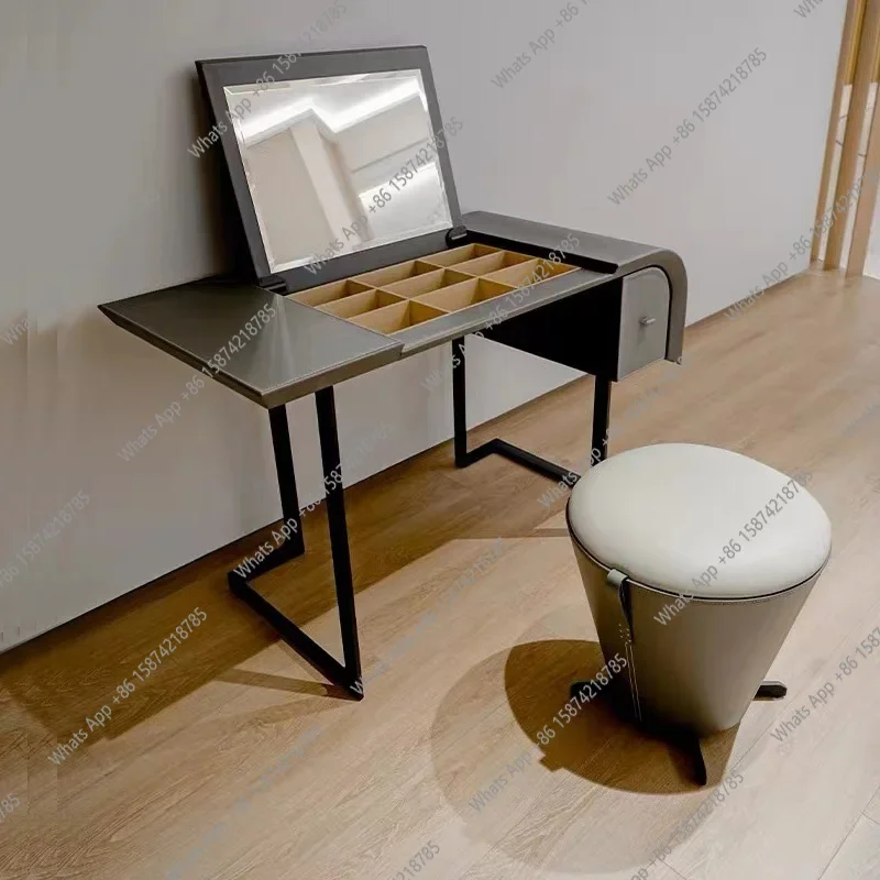 MS MX Imported Saddle Leather Original Leather Dresser Simple With Makeup Mirror Clamshell Dresser Italian Minimalist Furniture