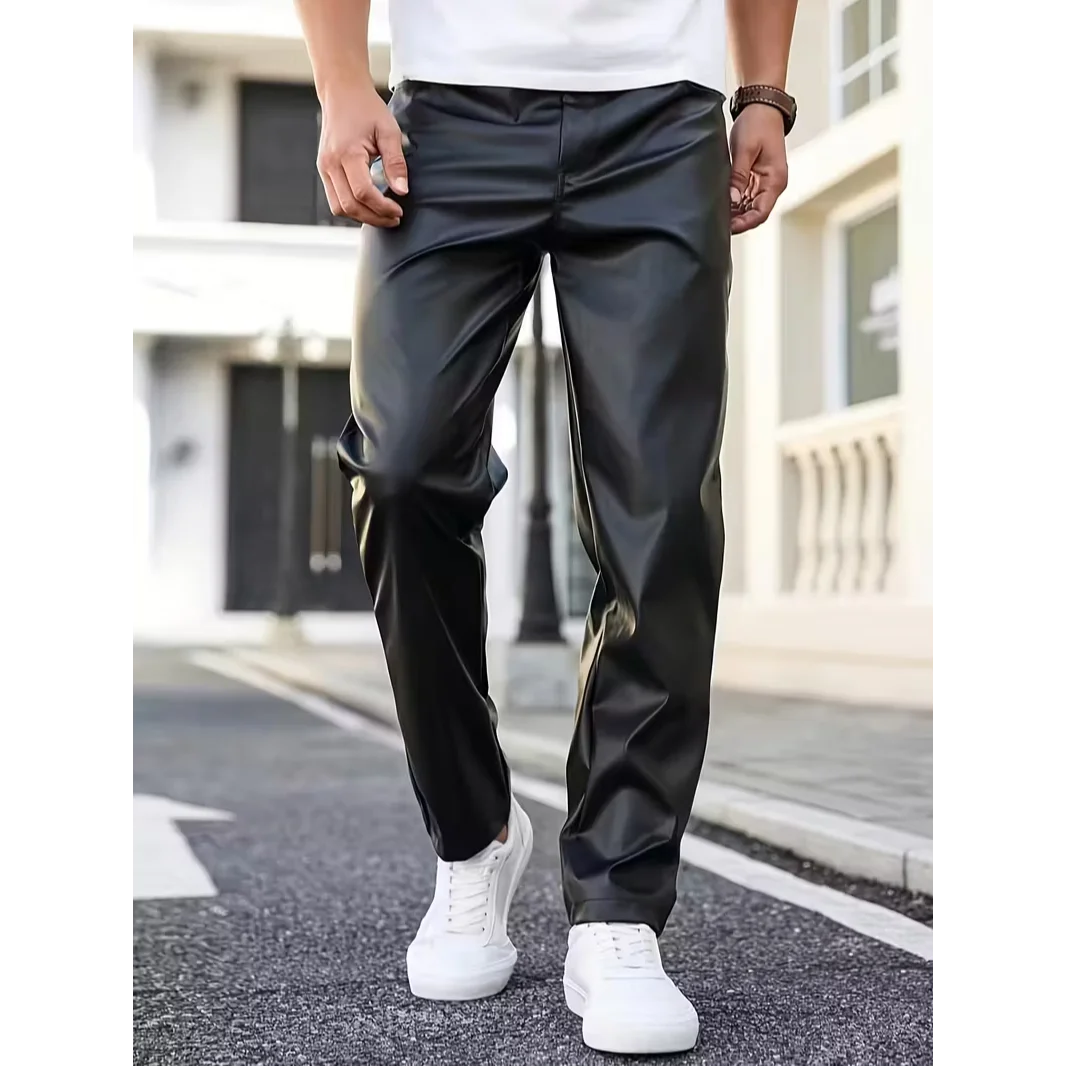 Men's Y2K Leather Pants Tight Men's Fashion Full Size Color Leather Trousers Male Tight Pants Casual Leather Bottoms