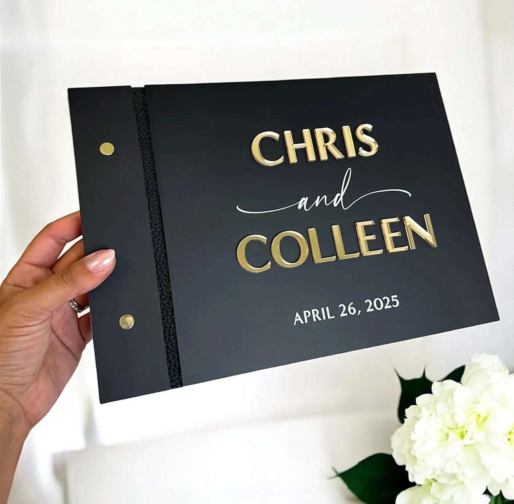 Black Acrylic Guestbook and Pen Wedding Guestbook Personalize Party Guest Book Modern Wedding Decor Guest Book Luxury 3D Acrylic