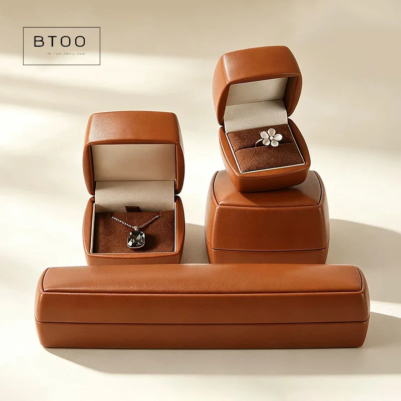 Minimalistic Leather Jewelry Set Box - Display Case for Earrings Necklaces Bracelets Rings Gift Presenting Idea