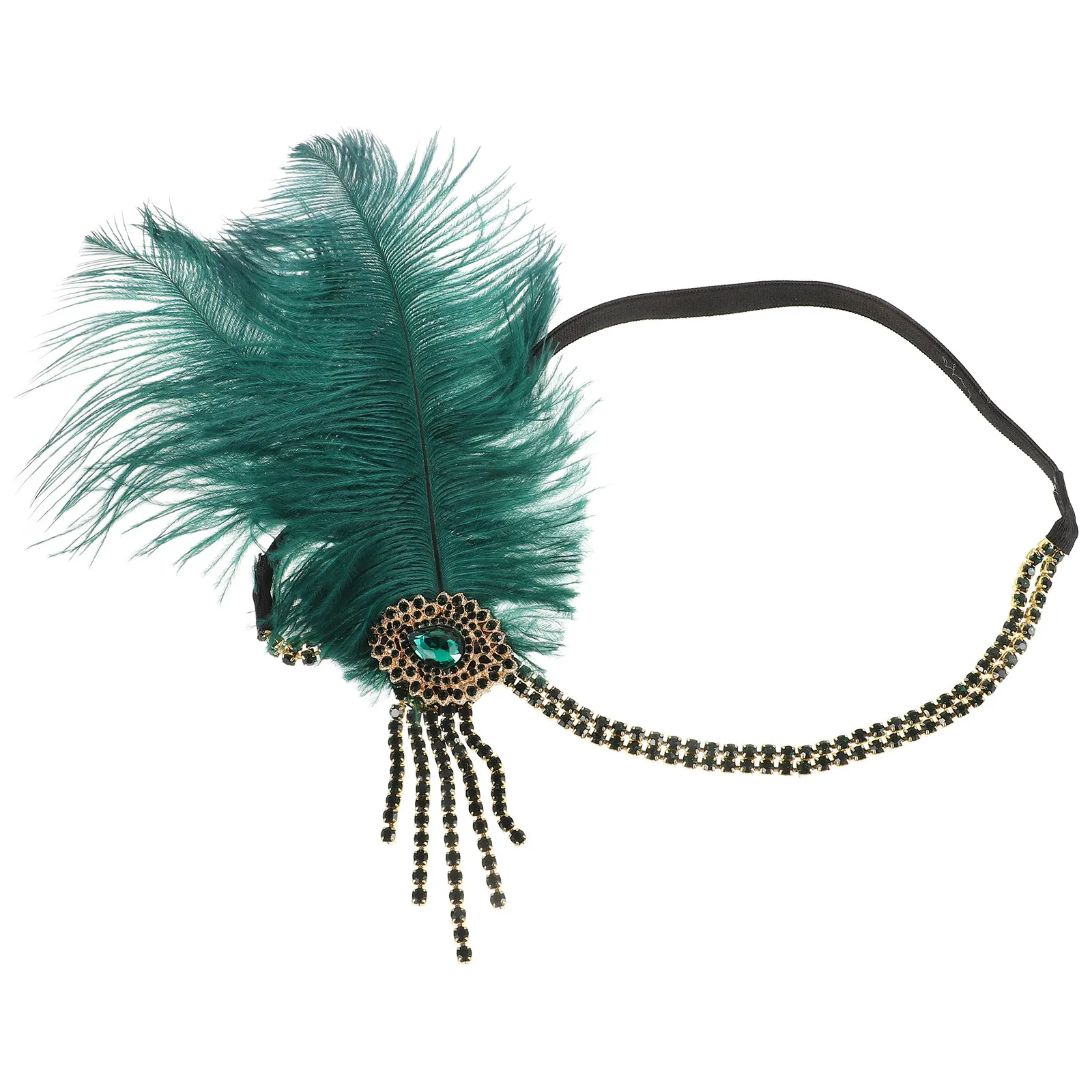 Vintage Headband Female Hair Accessory Rhinestone Plume Decorative Elastic Band Costume Ball Favor Headdress Prop