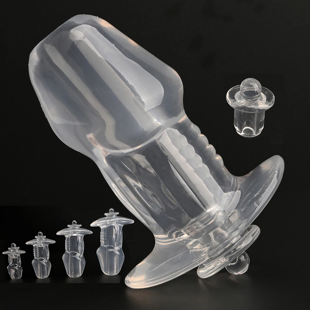 Dildo Shape Hollow Anal Plug,Tunnel Anus Butt Plugs Sex Toys,Peephole Clear Analplug Buttplug Butplug