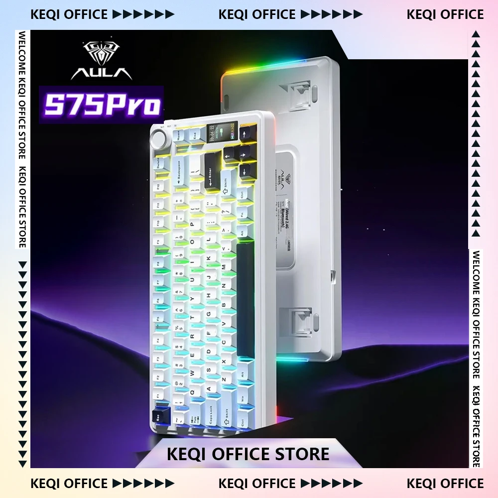AULA S75 Pro Keyboard Tri Mode S75Pro Gamer Mechanical Keyboard 4000mAH RGB PBT Wireless E-sport Keyboard Gasket Customized Gift