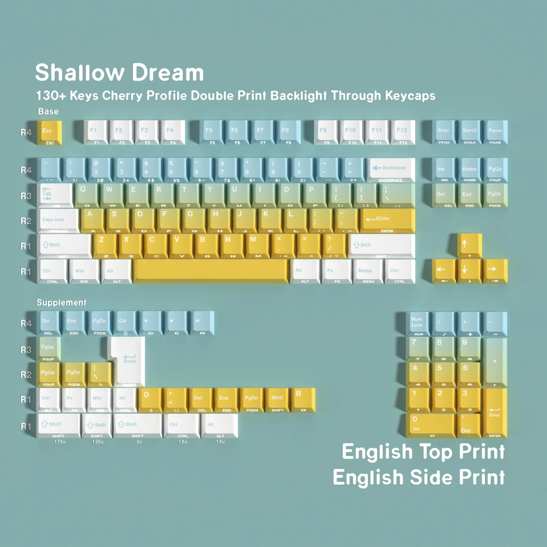 Cherry Profile PBT Keycap Spanish French Korean Japanese Russian German Arabic Side Print Mechanical Keyboard Gradient Keycaps