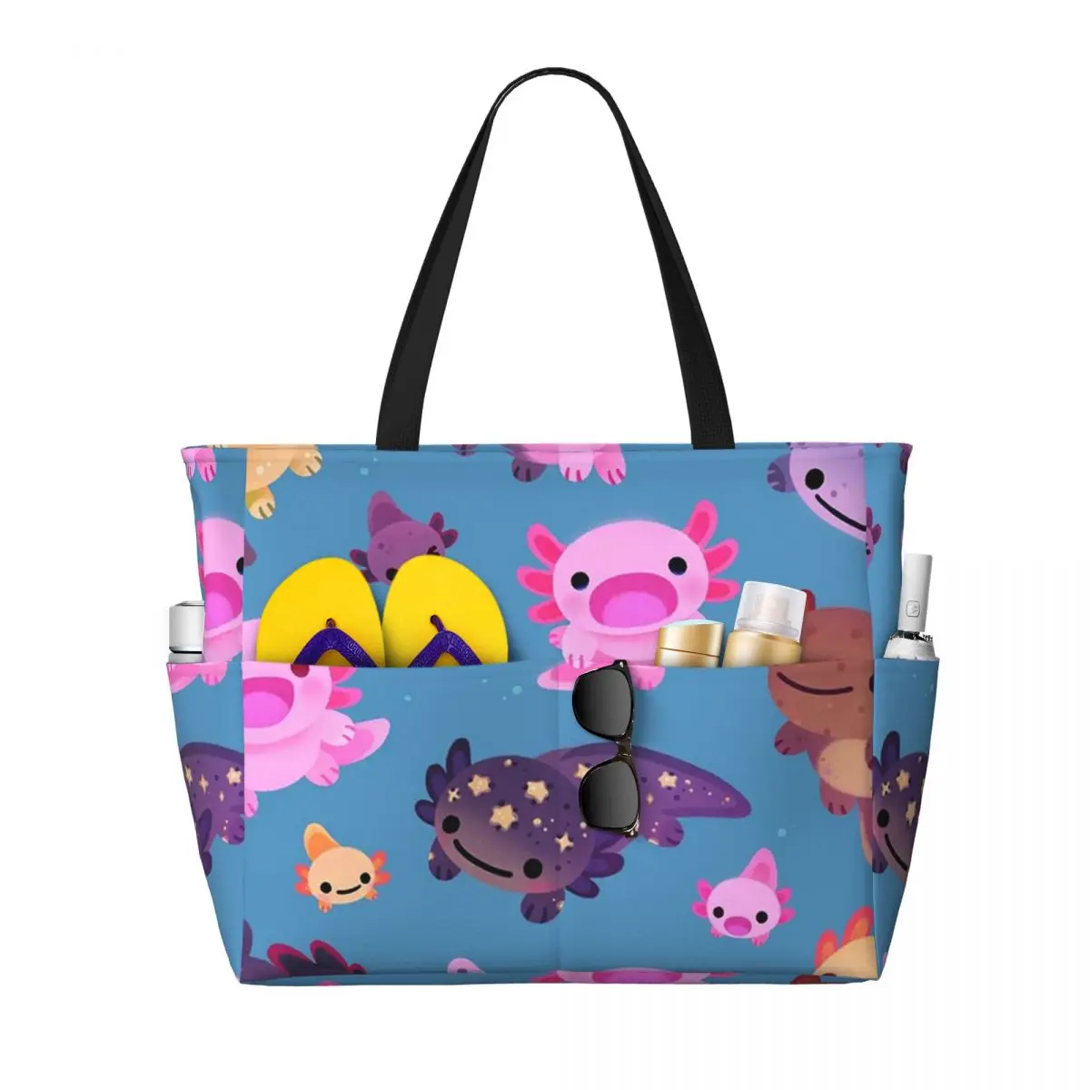 Happy Axolotl - Blue Beach Tote Bag Sport Gym Yoga Duffle Large Tote Bag Women Travel Bag Fitness bag