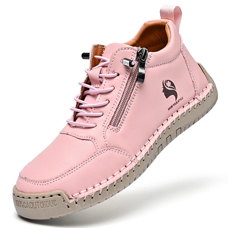 Retro British Style Women's Ankle Boots Handmade Leather mid Top Flat Casual Shoes Fashionable New Arrivals for Women