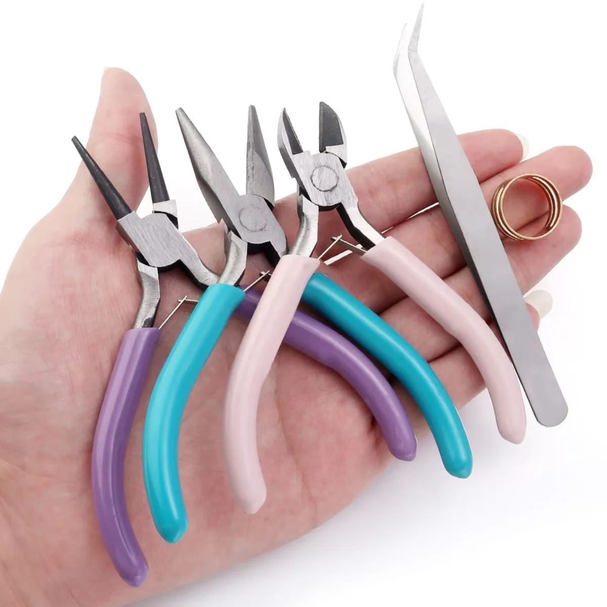 5Pcs Colorful Jewelry Pliers Tools Set  Needle Nose Round Nose Wire Cutters Tweezers Rings  Jewelry Making DIY Craft Beading