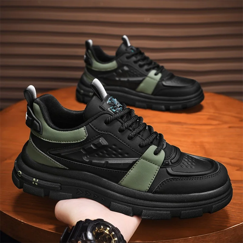 Abkle Boots Flat Sole Leather Breathable Mens Footwear 2025 Spring and Autumn New Men Sports Shoes Fashion Outdoor Tooling Boots