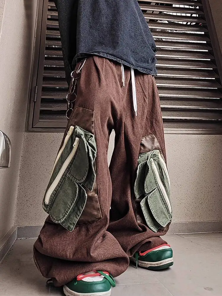 Unisex Cargo Jeans 2026 Spring Hip Hop Multi Pocket Denim Man Women Cargo Curved Wide Leg Loose Straight Jogger Denim Pants