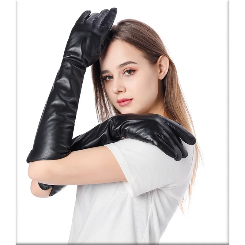 45CM Genuine Leather Long Gloves Genuine Sheepskin Long Gloves Women's Winter Warm velvet Lined  Fashion