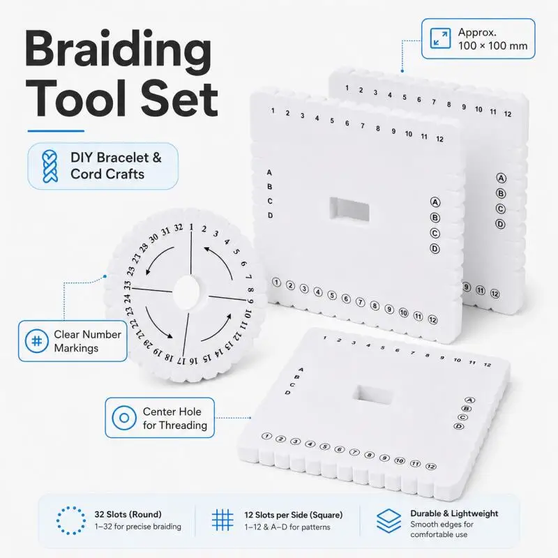 2Pcs/Set Braiding Disk Round Square Kumihimo Beading Cord Disc Braiding Braided Plate DIY Bracelet Loom Weaving Board