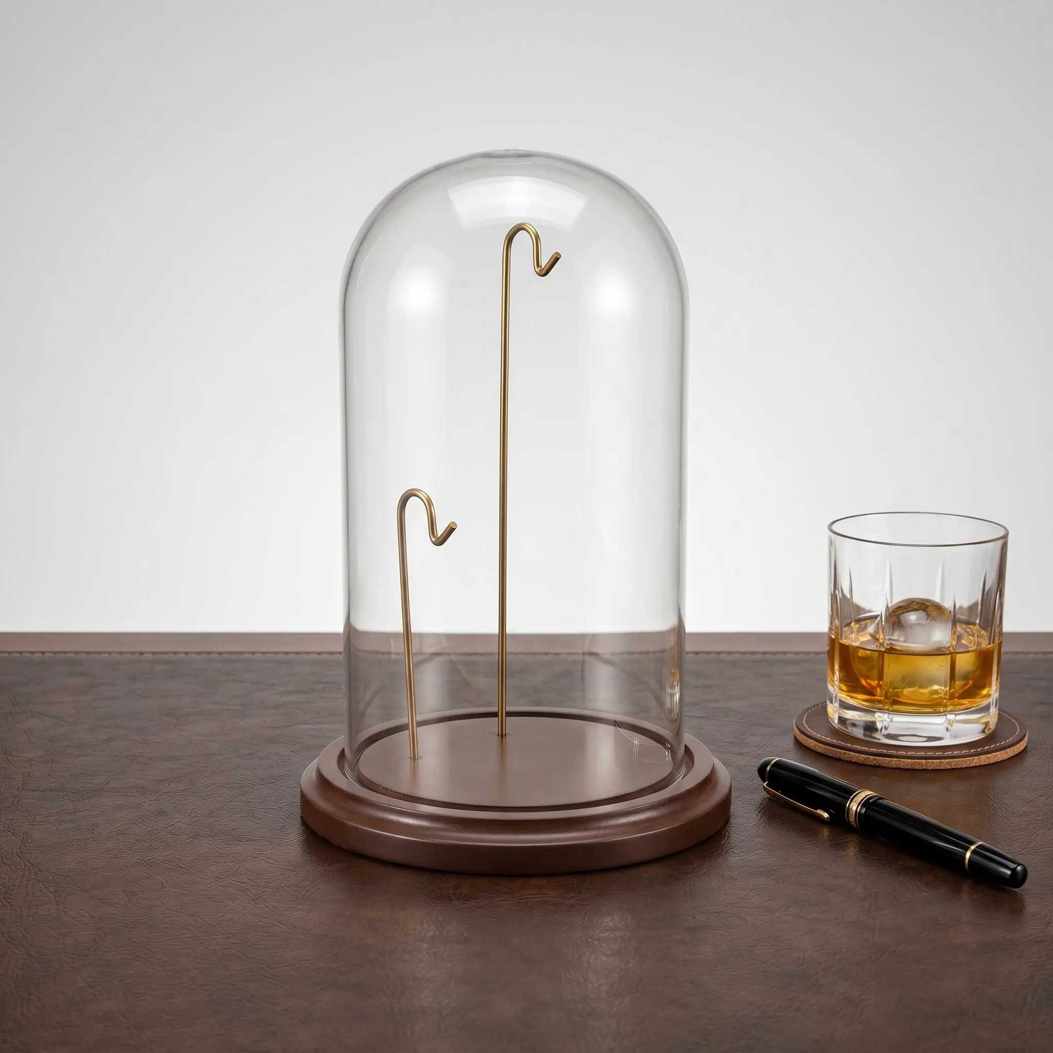 Pocket Watch Display Dome Glass Dome Cloche Clear with Hook Wooden Base Dustproof Display Case Pocket Watch Holder