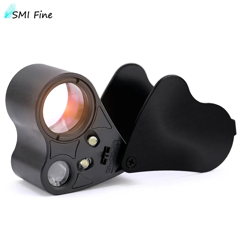 30X 60X Illuminated Jewelers Eye Loupe Magnifier, Foldable Jewelry Magnifier with Bright LED Light for Gems, Jewelry, Coins