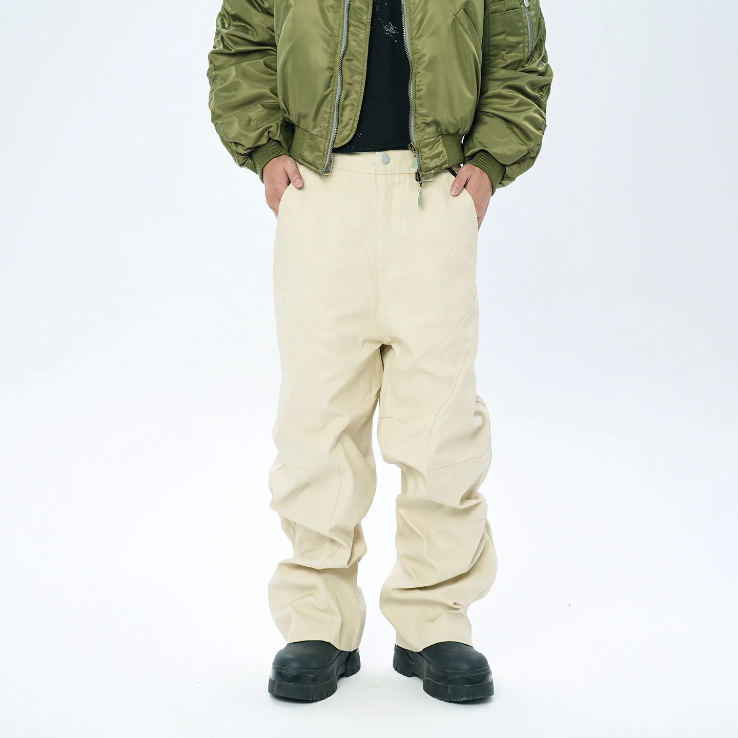 Fashion American Retro Deconstructing Special-Shaped Stitching 3D Cutting Wide-Leg Overalls Casual Pants Men