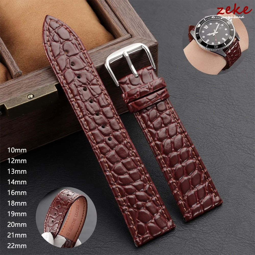 Black Brown Leather Watch Band Crocodile Skin Wristband 10/12/13/14/16/18/19/20/21/22mm Ultra-thin Straps Women Bracelet Correas