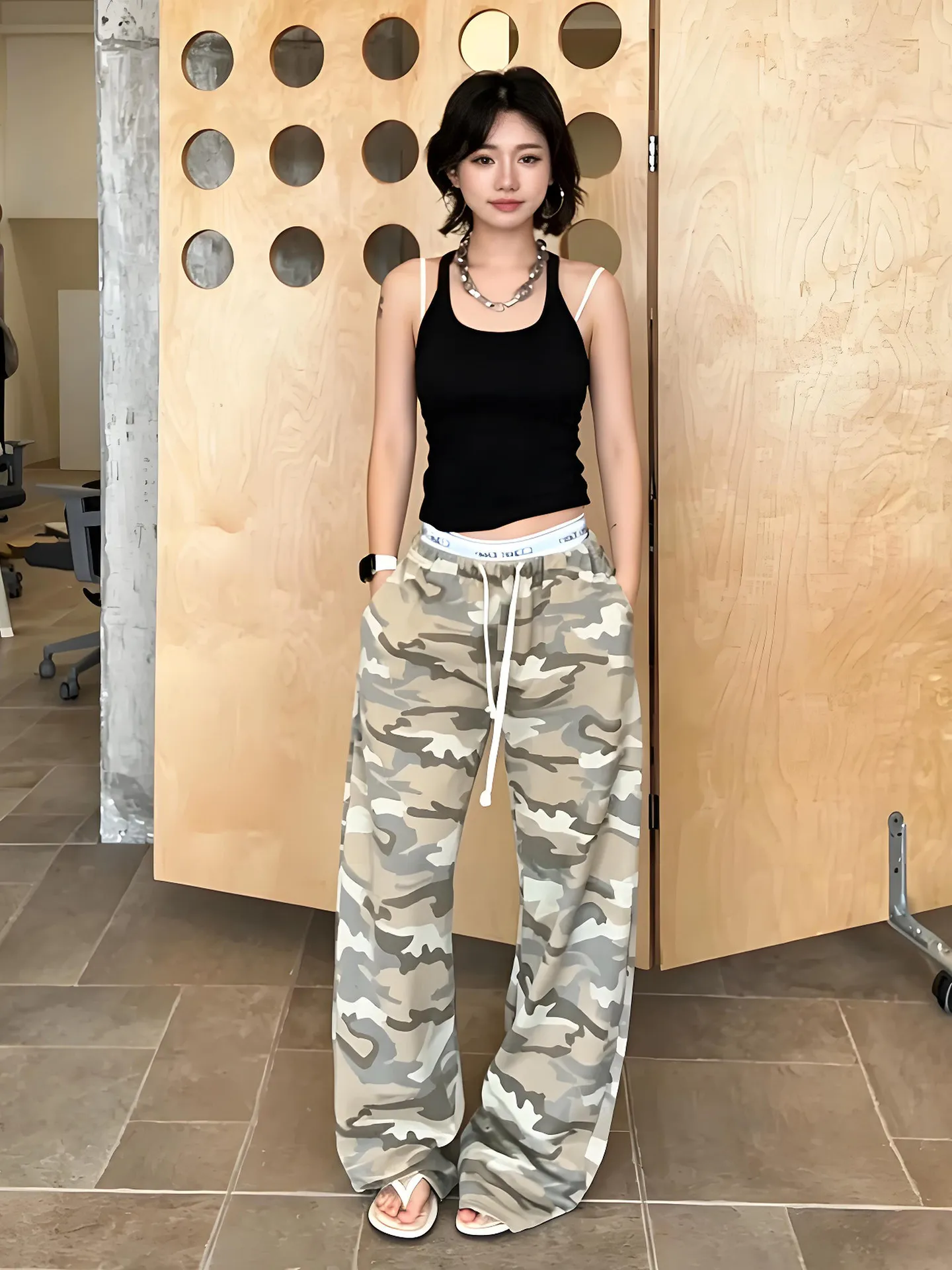 American Retro Camouflage Lazy Style Straight Leg Casual Pants Thin Summer Sports Sweatpants for Men And Women