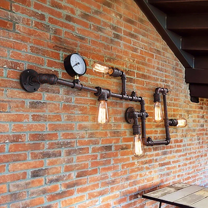 Vintage Loft Industrial LED Wall Lamp Room Decoration Iron Rust Water Pipe Retro Wall Lamp Sconce Lights Home Lighting Fixtures