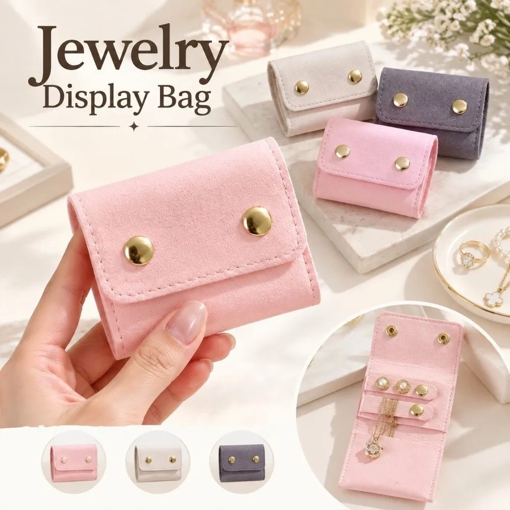 New Snap Closure Jewelry Pouch Flap Soft Ring Organizer Foldable Jewelry Display Bag Women