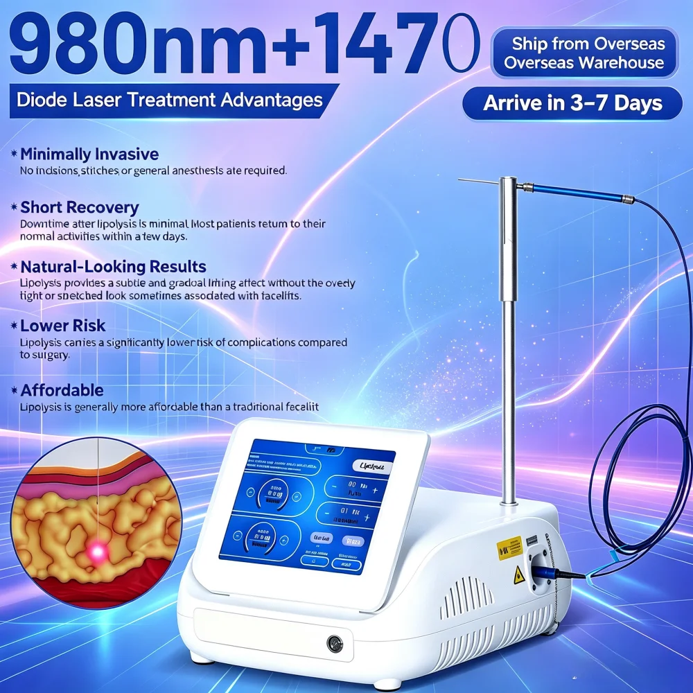 980nm 1470nm Diode Lase Device  Newest Dual Wavelength for Vascular Skin Care Therapy Facial Lifting Weight Loss