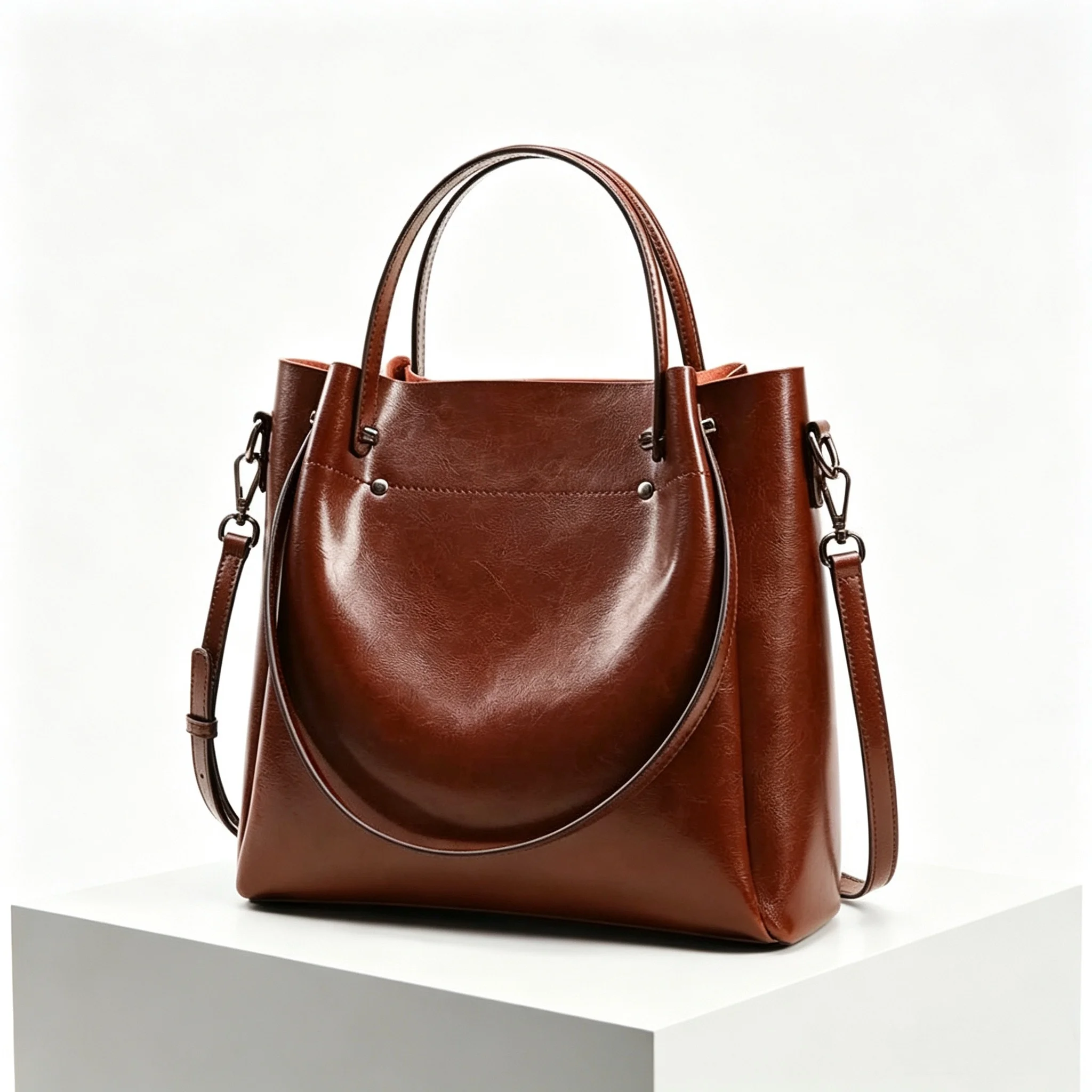 Genuine Leather Handbags For Woman Large Capacity Tote Luxury Oil Wax Cowhide Top Handle Shoulder Bag Women Underarm Bags