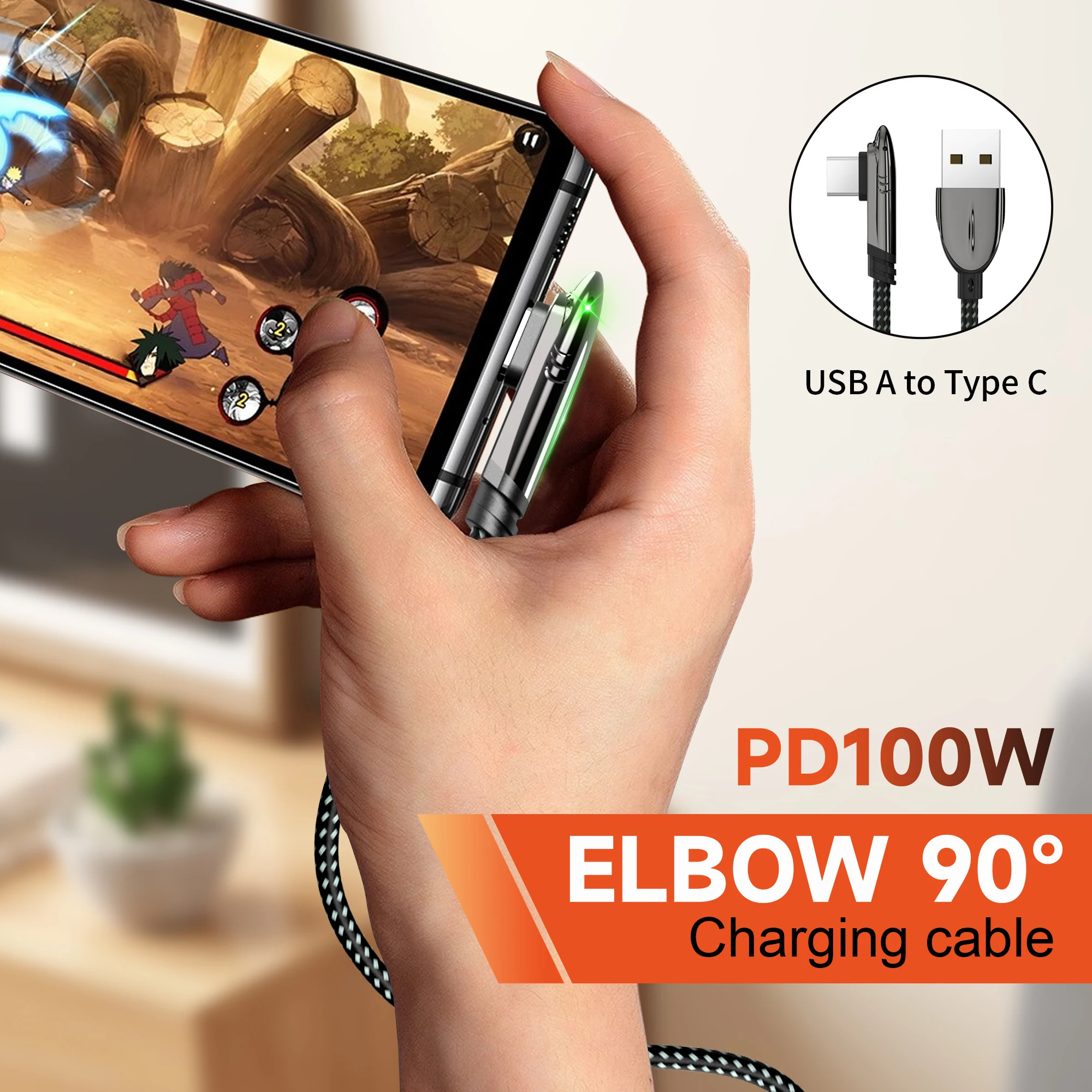 PD100W USB  To Type C Cable 90 Degree Angle Charging Cable For iPhone 17 16 15 Xiaomi Samsung Huawei Fast Charging USB C Cable