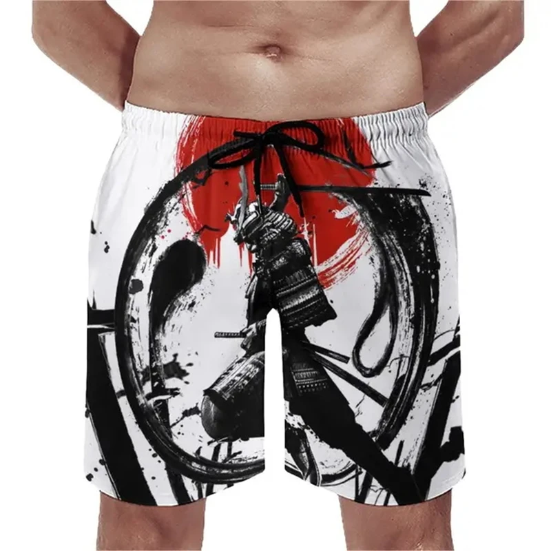 Japanese Samurai 3D Print Beach Shorts For Men Women Summer Fashion Surfing Board Sport Pants Swimtrunks Vintage Kids Clothing
