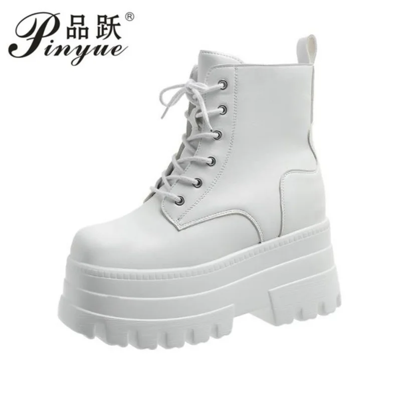 12CM 14CM Women High Platform Ankle Boots Punk Thick Bottom Shoes Height Increasing Women's Boots Autumn Botines Bottes  Femmes