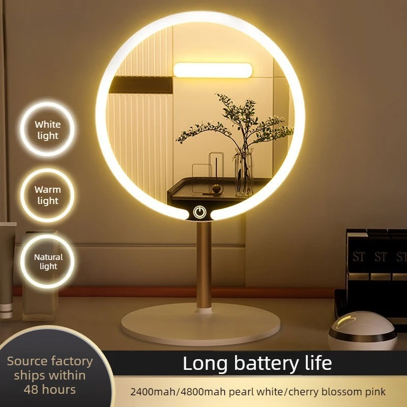4K HD Round LED Makeup Mirror with Light French Vanity Mirror Desktop Bathroom Large Luminous Mirror Household make up mirror