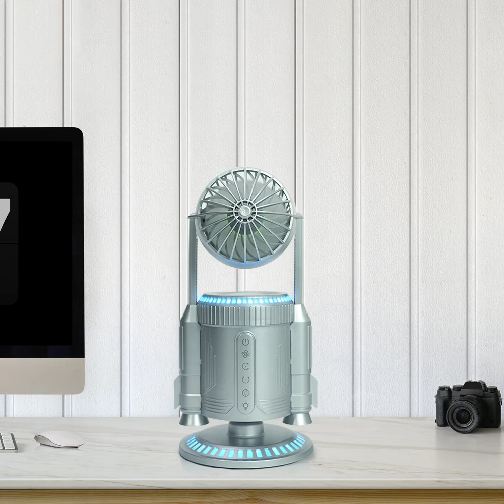 Rechargeable LED-Light Table Fan Rocket Style Boys' Cool Desk Fan with Strong Airflow Mechanical Control Made of Plastic